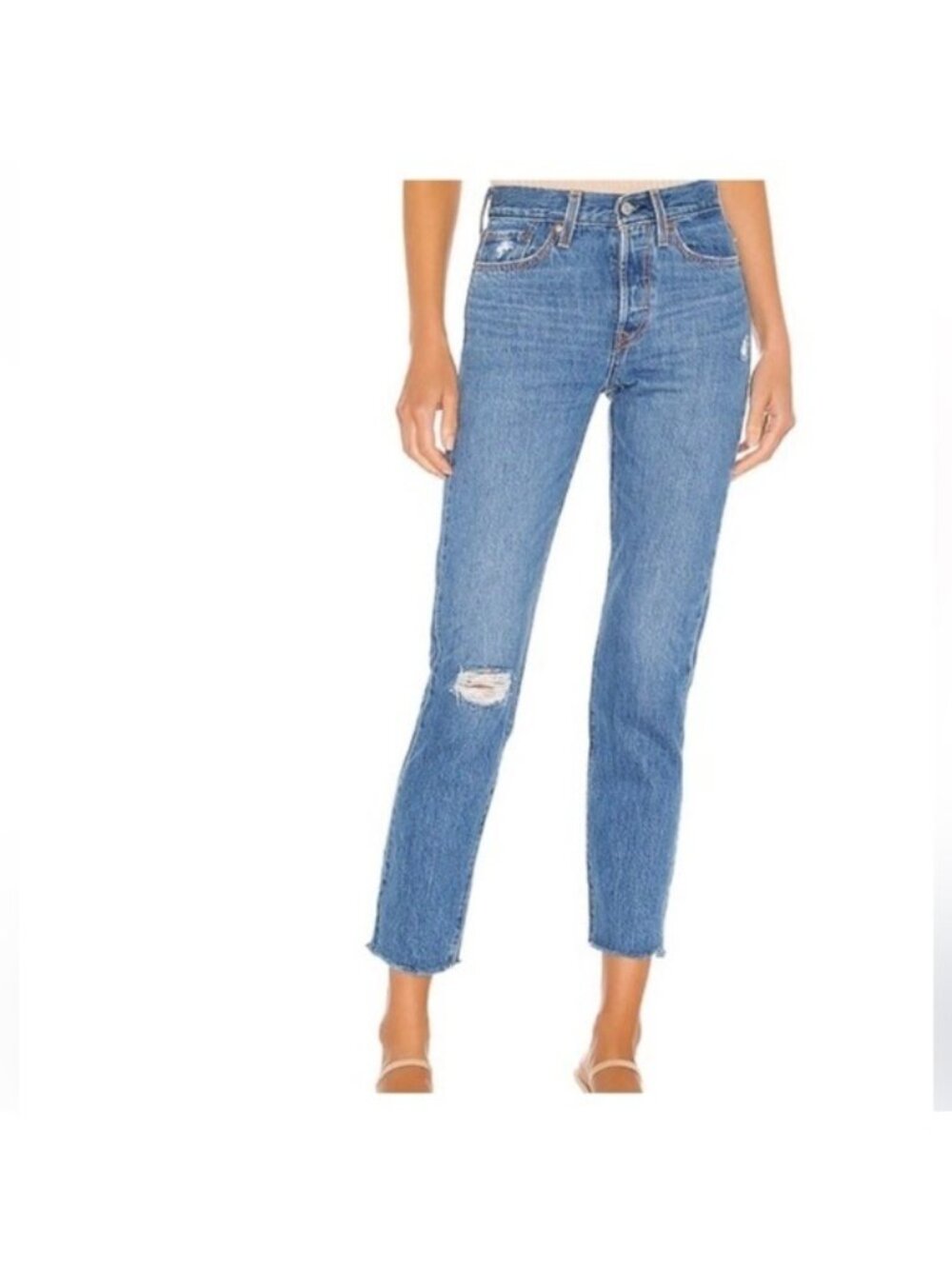 Levis Premium Icon Wedgie Fit Jeans Buttonfly High Rise Cotton Distressed 25